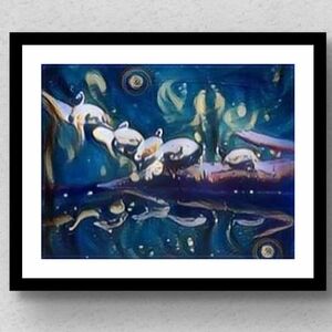 "Stargazers", Abstract Turtles On Water By MalloryJane. Framed 16"x20" Wall Art